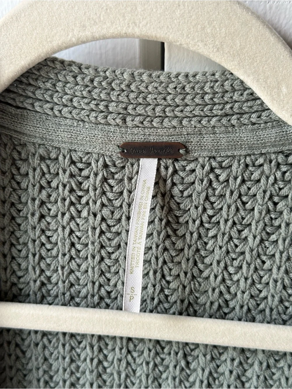 Free People Open-Front Chunky Knit Cardigan - Sage Green - Picture 3 of 7